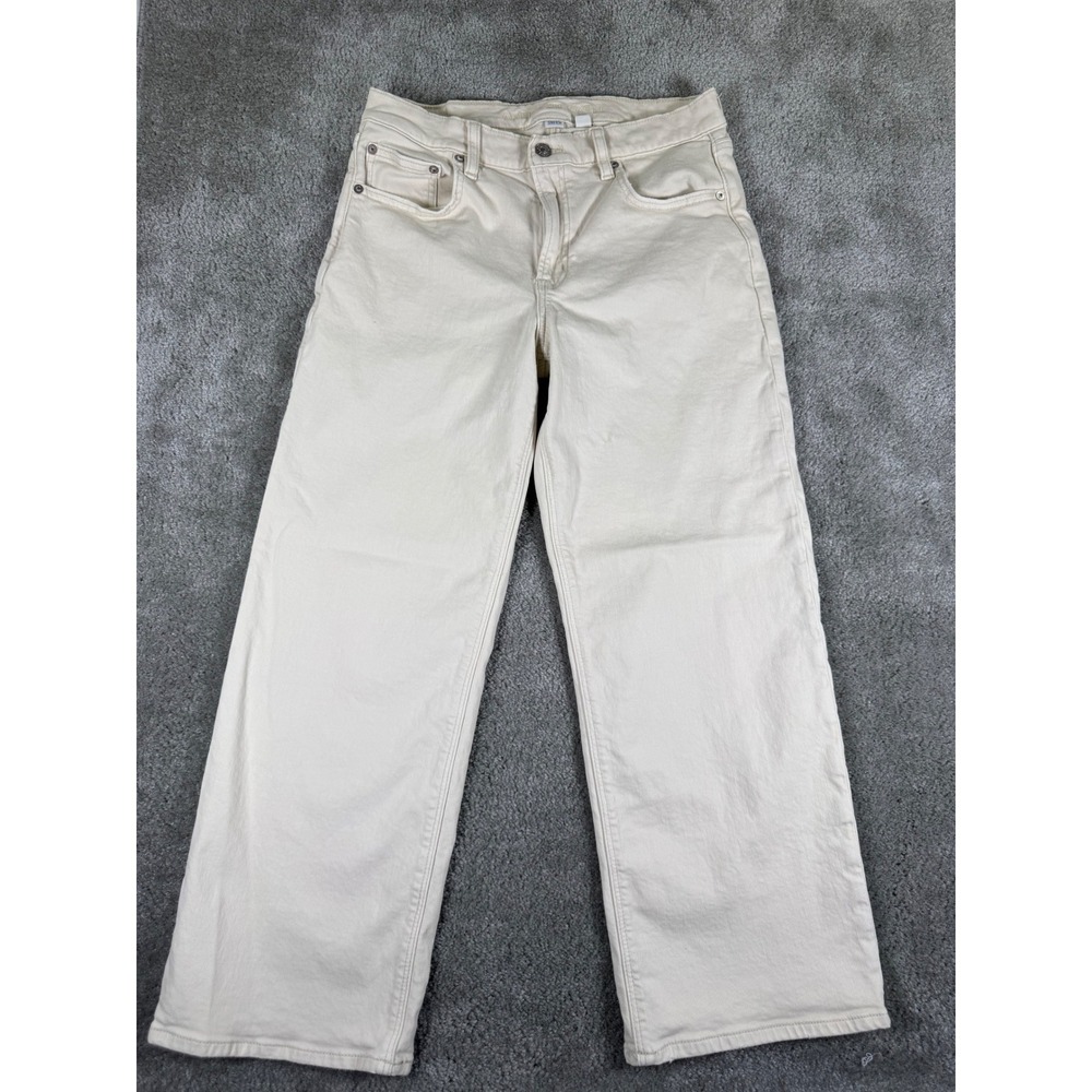 American Eagle Stovepipe Jeans Womens 6 Short Cream Off White Wide Leg Stretch